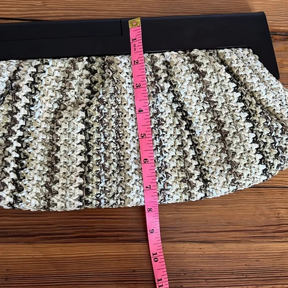 MMS Design Studios Woven Clutch in Neutral Colors with a Wooden Style Handle - Picture 4 of 5
